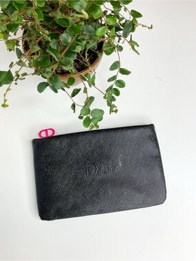 Dior Black Textured Cosmetic Zip Pouch